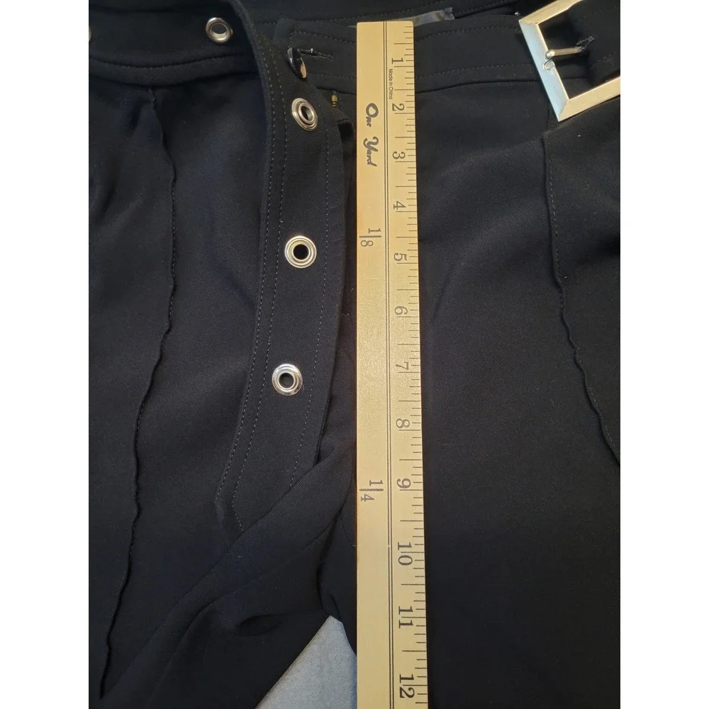 St. John Black Pants Size 2 Flare Leg Eyelet‎ Detail Buckle Belt
